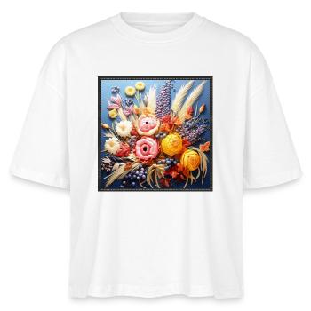 Autumnal Floral Bouquet Embroidery Tapestry - Stanley/Stella Nova Women’s Boxy Organic T-Shirt - white - Front - Anna (173cm)