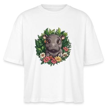Hippopotamus in the flower garden - Stanley/Stella Nova Women’s Boxy Organic T-Shirt - white - Front - Anna (173cm)