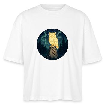 Goldene Eule über Mondfels im Wald - Stanley/Stella Frauen Boxy Bio-T-Shirt Nova - Weiß - Vorne - Anna (173cm)