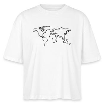Weltkarten-Linienzeichnung - Stanley/Stella Frauen Boxy Bio-T-Shirt Nova - Weiß - Vorne - Anna (173cm)