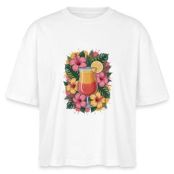 Tropisch Sommer Getränk Hibiskus Blumen Grafik - Stanley/Stella Frauen Boxy Bio-T-Shirt Nova - Weiß - Vorne - Anna (173cm)