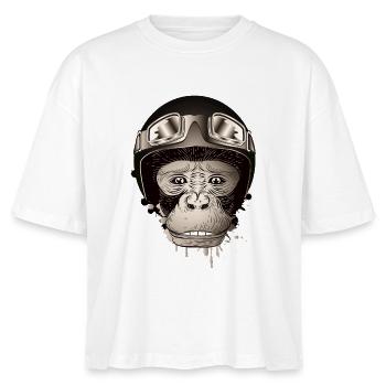 Schimpanse mit Retro Motorrad Helm und Brille - Stanley/Stella Frauen Boxy Bio-T-Shirt Nova - Weiß - Vorne - Anna (173cm)