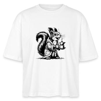 Lustiges Eichhörnchen mit starkem Kaffee Zeichnung - Stanley/Stella Frauen Boxy Bio-T-Shirt Nova - Weiß - Vorne - Anna (173cm)