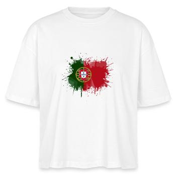 Portugal-Flagge als Farbflecken - Stanley/Stella Frauen Boxy Bio-T-Shirt Nova - Weiß - Vorne - Anna (173cm)