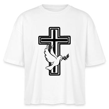 Kreuz mit Taube - Stanley/Stella Frauen Boxy Bio-T-Shirt Nova - Weiß - Vorne - Anna (173cm)