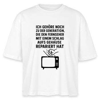 Generation Tv TV Reparation - Stanley/Stella Nova økologisk T-shirt med boxy-snit til damer - hvid - Foran - Anna (173cm)