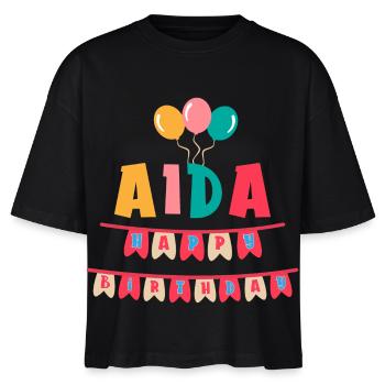 Aida T-Shirt Happy Birthday Happy Birthday - Stanley/Stella Frauen Boxy Bio-T-Shirt Nova - Schwarz - Vorne - Anna (173cm)