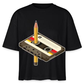 Vintage Kassette mit Bleistift-Design - Stanley/Stella Frauen Boxy Bio-T-Shirt Nova - Schwarz - Vorne - Anna (173cm)