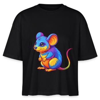 mouse Colorful Kawaii Cartoon Character Clipart - Stanley/Stella Nova Women’s Boxy Organic T-Shirt - black - Front - Anna (173cm)