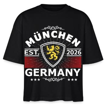 München Löwe Design – Stolz & Tradition - Stanley/Stella Frauen Boxy Bio-T-Shirt Nova - Schwarz - Vorne - Anna (173cm)