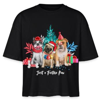 Nur eine feste Pfote, Hund Weihnachten - Stanley/Stella Frauen Boxy Bio-T-Shirt Nova - Schwarz - Vorne - Anna (173cm)