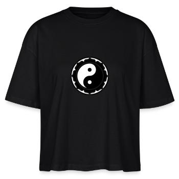 Yin Yang Lotus, Chinesisches Symbol Taiji, Tao - Stanley/Stella Frauen Boxy Bio-T-Shirt Nova - Schwarz - Vorne - Anna (173cm)