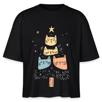 Weihnachtskatzen Katzen Weihnachtsbaum Geschenk - Stanley/Stella Frauen Boxy Bio-T-Shirt Nova - Schwarz - Vorne - Anna (173cm)