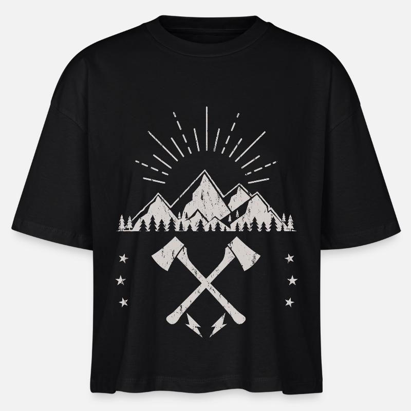 Rugged Mountain Sunrise Axe Emblem - Stanley/Stella Nova Women’s Boxy Organic T-Shirt - black