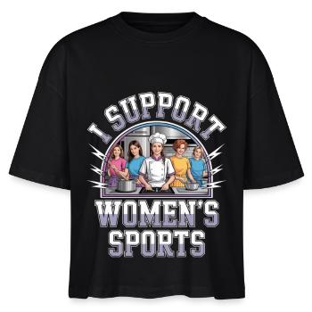 I Support Women's Sports Unwearable Bootleg - Stanley/Stella Frauen Boxy Bio-T-Shirt Nova - Schwarz - Vorne - Anna (173cm)