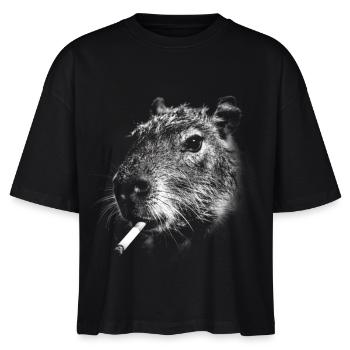 Rauchen, Zigarette, Capybara raucht eine Zigarette - Stanley/Stella Frauen Boxy Bio-T-Shirt Nova - Schwarz - Vorne - Anna (173cm)