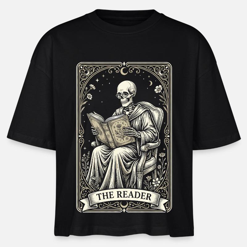 Gothic Skeleton Reader Vintage Floral - Stanley/Stella Nova Women’s Boxy Organic T-Shirt - black