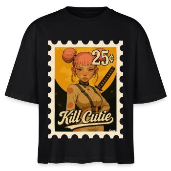 Mädchen mit Schwert im Comicstil - Stanley/Stella Frauen Boxy Bio-T-Shirt Nova - Schwarz - Vorne - Anna (173cm)