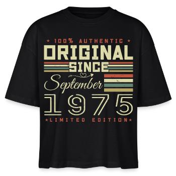 September 1975 Limitierte Auflage zum 50-jährigen Jubiläum - Stanley/Stella Frauen Boxy Bio-T-Shirt Nova - Schwarz - Vorne - Anna (173cm)