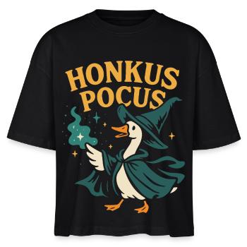 Honkus Pocus Hexen Gans Shirt – Lustiges Halloween - Stanley/Stella Frauen Boxy Bio-T-Shirt Nova - Schwarz - Vorne - Anna (173cm)
