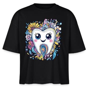 Zahn mit Blumenlächeln - Stanley/Stella Frauen Boxy Bio-T-Shirt Nova - Schwarz - Vorne - Anna (173cm)