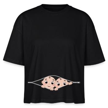 Mutterschaft sind 2 Kinder Design Schwangere Frau - Stanley/Stella Frauen Boxy Bio-T-Shirt Nova - Schwarz - Vorne - Anna (173cm)