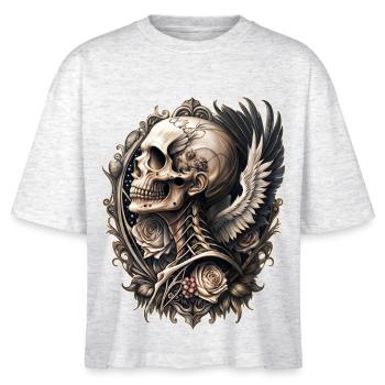 Tête de mort baroque ailes fleurs vintage gothique - T-shirt bio NOVA Stanley/Stella Femme - blanc chiné - Devant - Anna (173cm)