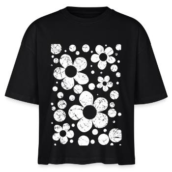 Blumenmuster Blumen weiß 60s Garten Florence used  - Stanley/Stella Frauen Boxy Bio-T-Shirt Nova - Schwarz - Vorne - Anna (173cm)