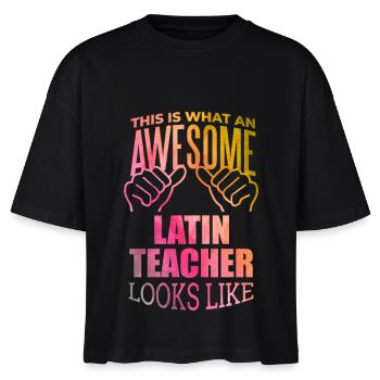 Latein - Stanley/Stella Frauen Boxy Bio-T-Shirt Nova - Schwarz - Vorne - Anna (173cm)