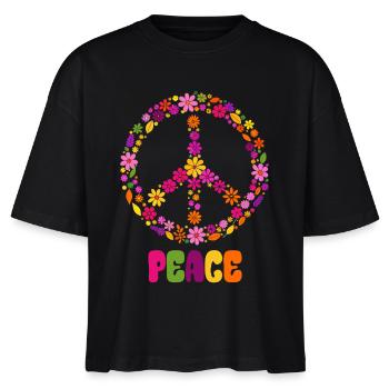 Peace, Blumenkranz, Peacezeichen, Geschenk - Stanley/Stella Frauen Boxy Bio-T-Shirt Nova - Schwarz - Vorne - Anna (173cm)