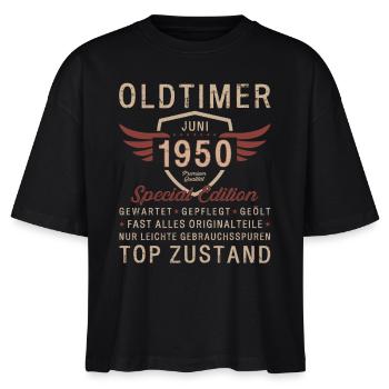 75. Geburtstag Oldtimer Juni Jahrgang 1950 - Stanley/Stella Frauen Boxy Bio-T-Shirt Nova - Schwarz - Vorne - Anna (173cm)