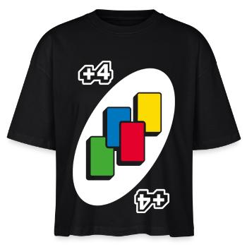 UNO™ +4 Vier-Ziehen-Karte - Stanley/Stella Frauen Boxy Bio-T-Shirt Nova - Schwarz - Vorne - Anna (173cm)