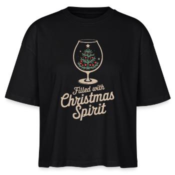 Filled With Christmas Spirit Festlicher Baum - Stanley/Stella Frauen Boxy Bio-T-Shirt Nova - Schwarz - Vorne - Anna (173cm)