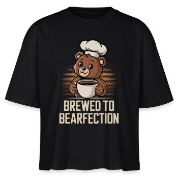 Coffee Lover Bear with Cute Hatter - Stanley/Stella Nova Women’s Boxy Organic T-Shirt - black - Front - Anna (173cm)
