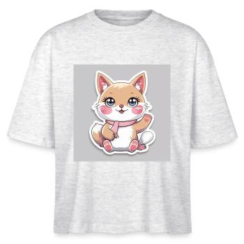 Kawaii Fröhliches Tier Aufkleber - Stanley/Stella Frauen Boxy Bio-T-Shirt Nova - Weiß meliert - Vorne - Anna (173cm)
