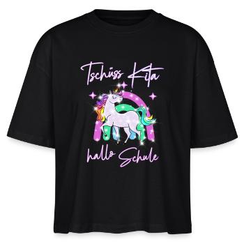 Tschüss Kita! hallo Schule Einhorn - Stanley/Stella Frauen Boxy Bio-T-Shirt Nova - Schwarz - Vorne - Anna (173cm)
