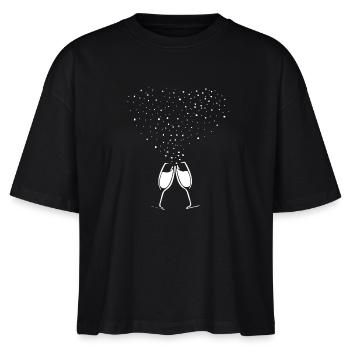 Spritziger Prosecco - Sekt - Motiv zum Anstoßen - Stanley/Stella Frauen Boxy Bio-T-Shirt Nova - Schwarz - Vorne - Anna (173cm)