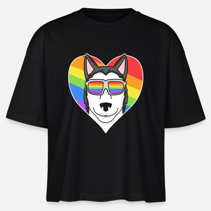 Arcobaleno - Cane Siberian Husky con occhiali e Lui - Maglietta ecologica Nova dal taglio boxy per donna di Stanley/Stella - nero