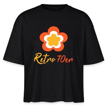 70er Jahre Blume Muster Retro - Stanley/Stella Frauen Boxy Bio-T-Shirt Nova - Schwarz - Vorne - Anna (173cm)