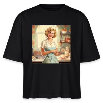 Vintage Hausfrau 50er Jahre - Retro Küche & Backen - Stanley/Stella Frauen Boxy Bio-T-Shirt Nova - Schwarz - Vorne - Anna (173cm)