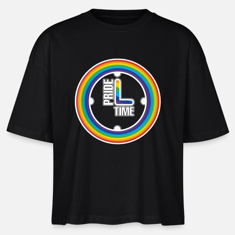 Rainbow Pride Ring Clock - Stanley/Stella Nova Women’s Boxy Organic T-Shirt - black