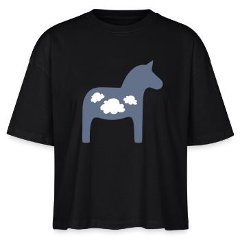 Dala Horse Clouds Scandinavian Christmas Horse - Stanley/Stella Nova Women’s Boxy Organic T-Shirt - black - Front - Anna (173cm)