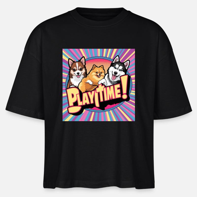 Comic Dogs - Playtime - Stanley/Stella Frauen Boxy Bio-T-Shirt Nova - Schwarz