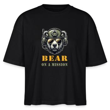 Bär in Mission / Militär Design - Stanley/Stella Frauen Boxy Bio-T-Shirt Nova - Schwarz - Vorne - Anna (173cm)