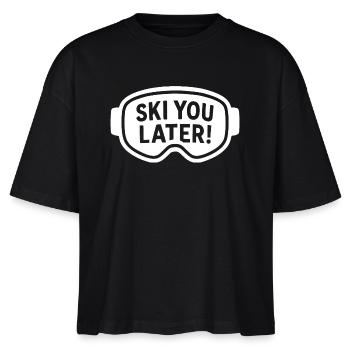 Skibriller – Ski You Later! Ordsprog - Ordsprog - Stanley/Stella Nova økologisk T-shirt med boxy-snit til damer - sort - Foran - Anna (173cm)