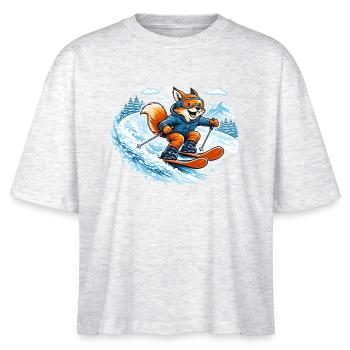 Lustiger Ski Fuchs – Comic Wintermotiv - Stanley/Stella Frauen Boxy Bio-T-Shirt Nova - Weiß meliert - Vorne - Anna (173cm)