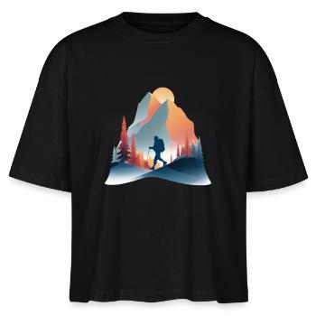 Bergwandern – Atme weg vom Lärm - Stanley/Stella Frauen Boxy Bio-T-Shirt Nova - Schwarz - Vorne - Anna (173cm)