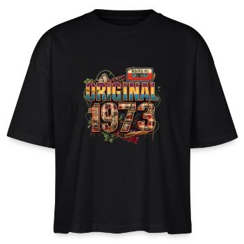 Original 1973 Retro-Collage - Stanley/Stella Frauen Boxy Bio-T-Shirt Nova - Schwarz - Vorne - Anna (173cm)
