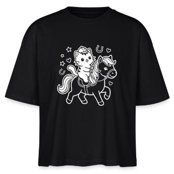 Kawaii Katze auf Pferd - Stanley/Stella Frauen Boxy Bio-T-Shirt Nova - Schwarz - Vorne - Anna (173cm)