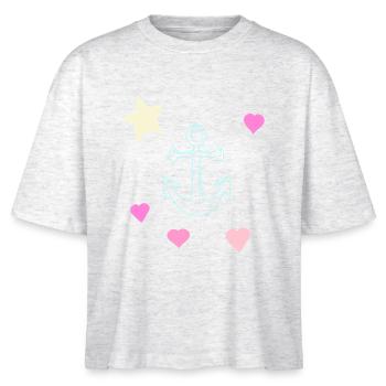 Pastellanker Doodle mit Herzen und Stern - Stanley/Stella Frauen Boxy Bio-T-Shirt Nova - Weiß meliert - Vorne - Anna (173cm)
